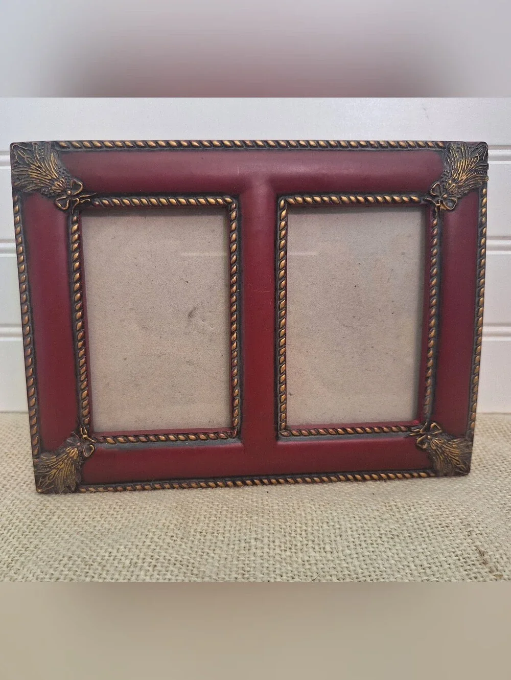 Red/Burgundy And Gold Embossed Double Picture Frame, 2.5x3.5 Weston Gallery